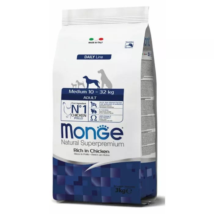 Monge Pollo Cani Adulti Taglia Media Sacco 3kg-1