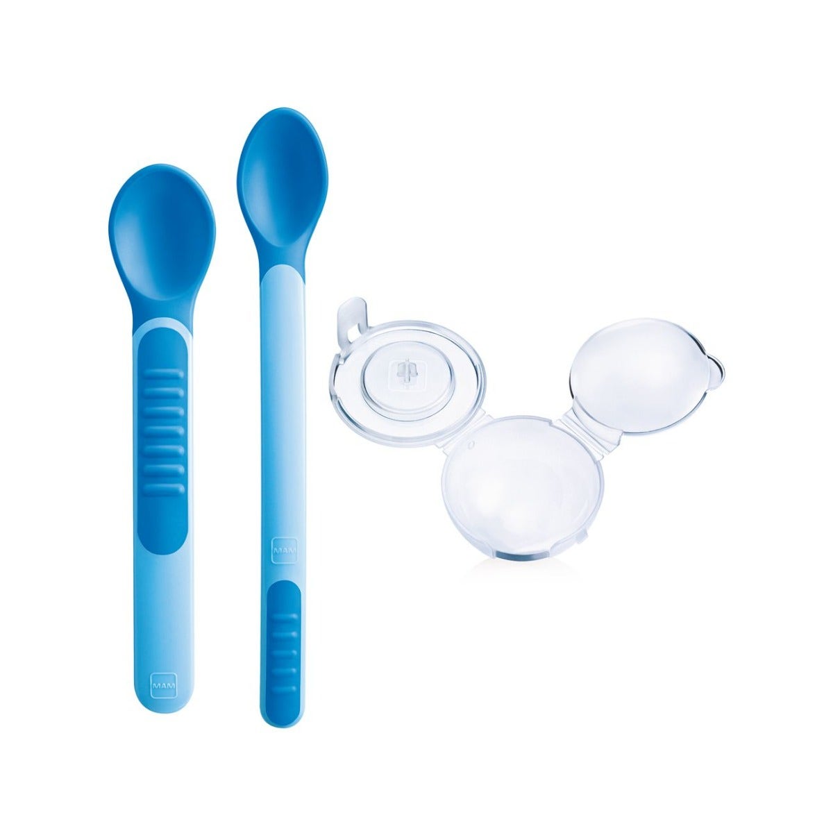 Mam Heat Sensitive Spoons & Cover Set Cucchiai Azzurri Per Bambini 6 Mesi+-2