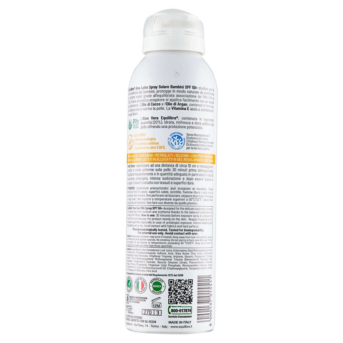 Equilibra Aloe Latte Spray Solare Corpo Bimbi Pelle Delicata SPF50+ 150ml-4