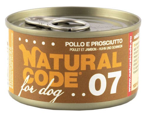 Natural Code 07 Pollo E Prosciutto Cani Adulti Lattina 90g-1