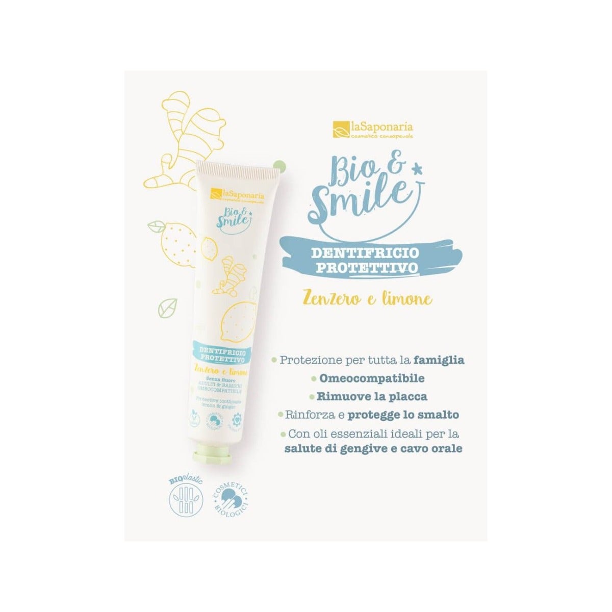 La Saponaria Bio&Smile Dentifricio Protettivo Limone/Zenzero 75ml-3