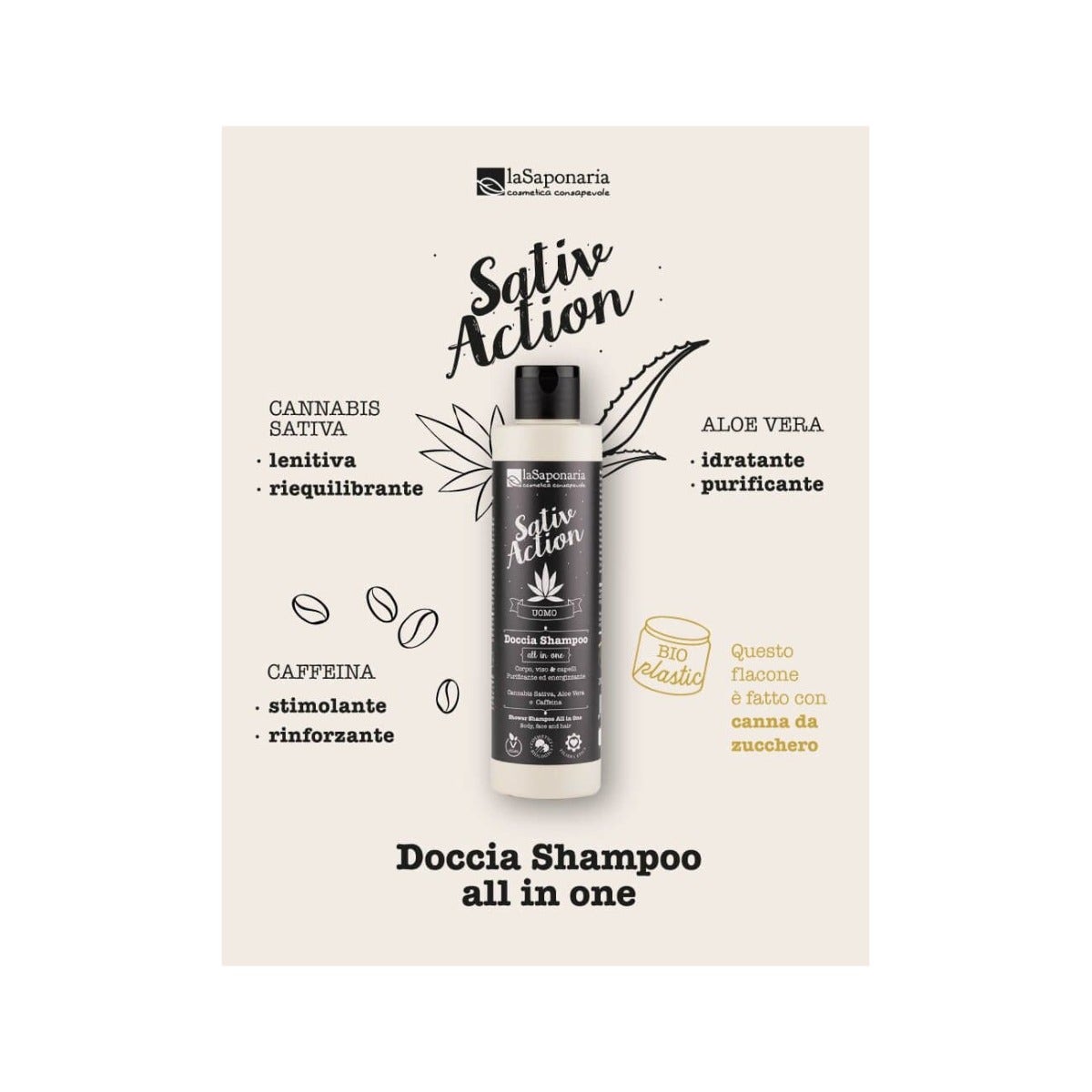 La Saponaria Sativaction Doccia Shampoo All In One Uomo 200ml-3