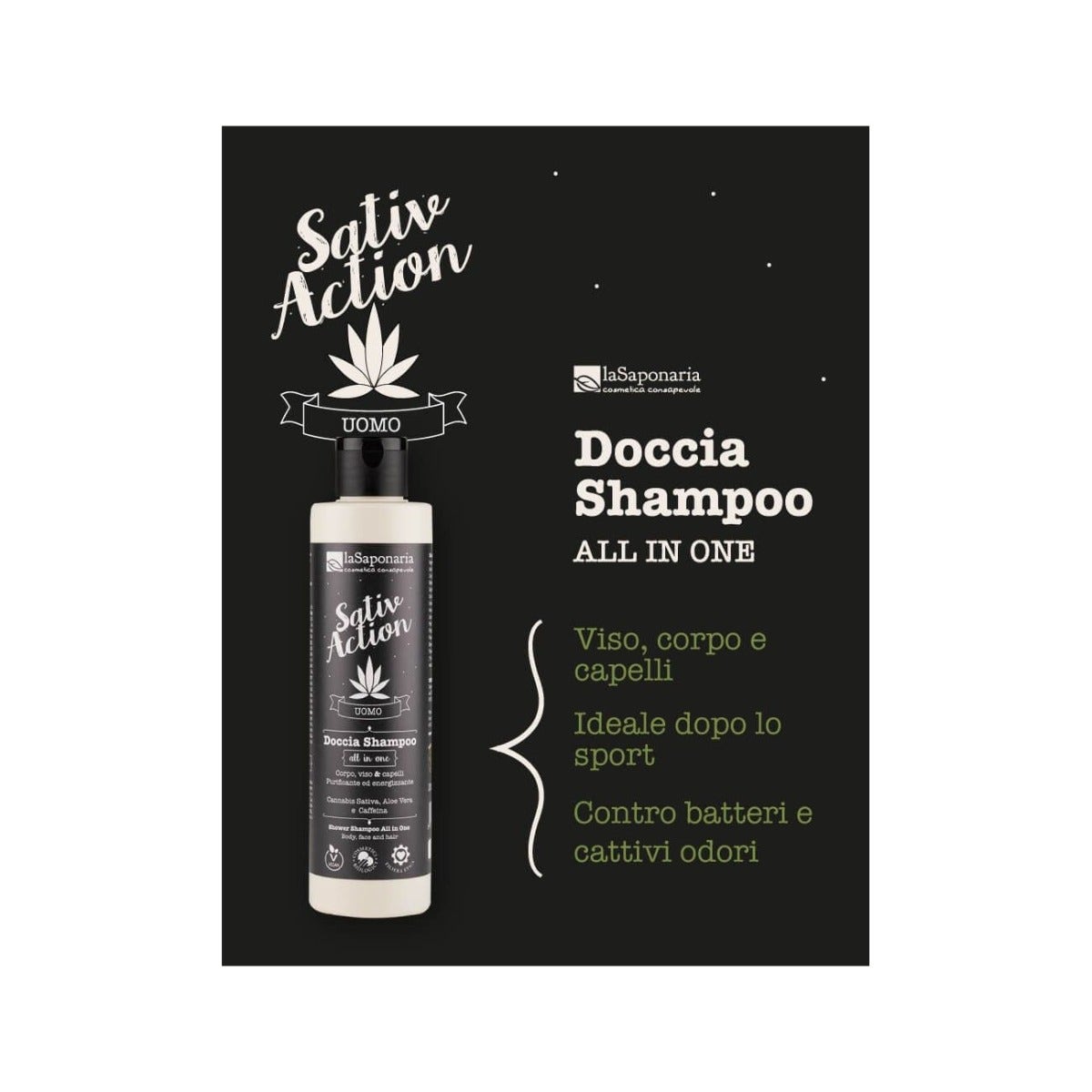 La Saponaria Sativaction Doccia Shampoo All In One Uomo 200ml-4