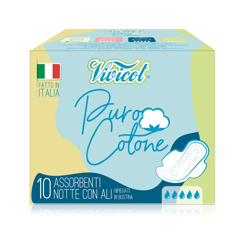 Vivicot Puro Cotone Assorbenti Notte Con Ali 10 Pezzi-6