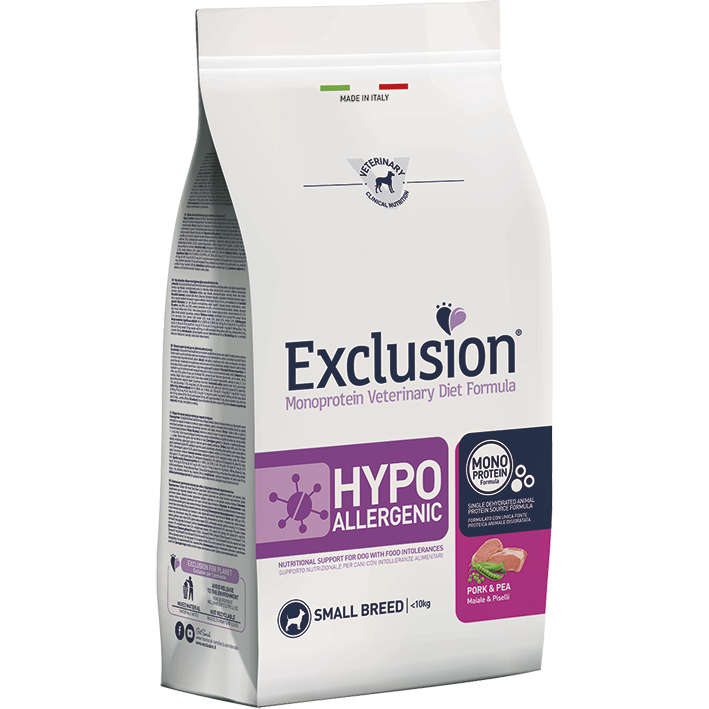 Exclusion Monoprotein Veterinary Diet Formula Hypoallergenic Crocchette Suino/Piselli Per Cani Taglia Piccola Sacco 2kg-1