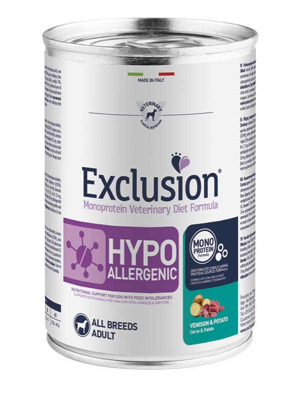 Exclusion Monoprotein Veterinary Diet Formula Hypoallergenic Cibo Umido Cervo E Patate Per Cani Adulti Lattina 400g-1