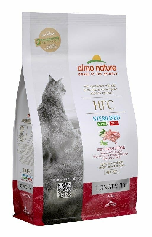 Almo Nature HFC Longevity Cibo Secco Maiale Per Gatti Adulti Sterilizzati Sacco 1,2kg-2