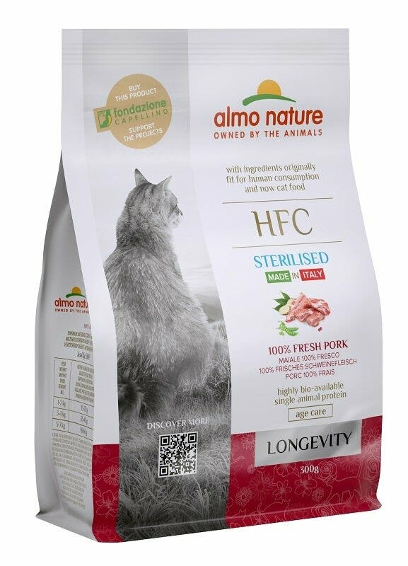 Almo Nature HFC Longevity Cibo Secco Maiale Per Gatti Adulti Sterilizzati Sacco 300g-2
