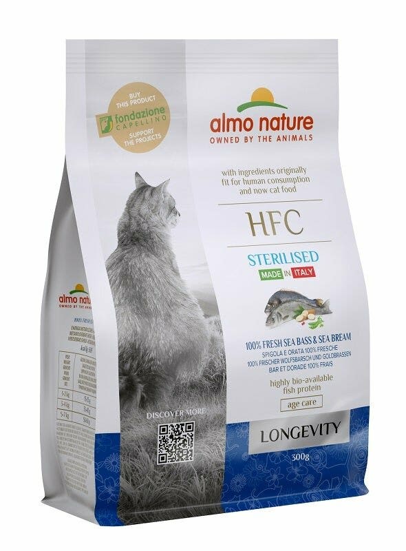 Almo Nature HFC Longevity Cibo Secco Spigola E Orata Per Gatti Adulti Sterilizzati Sacco 300g-2