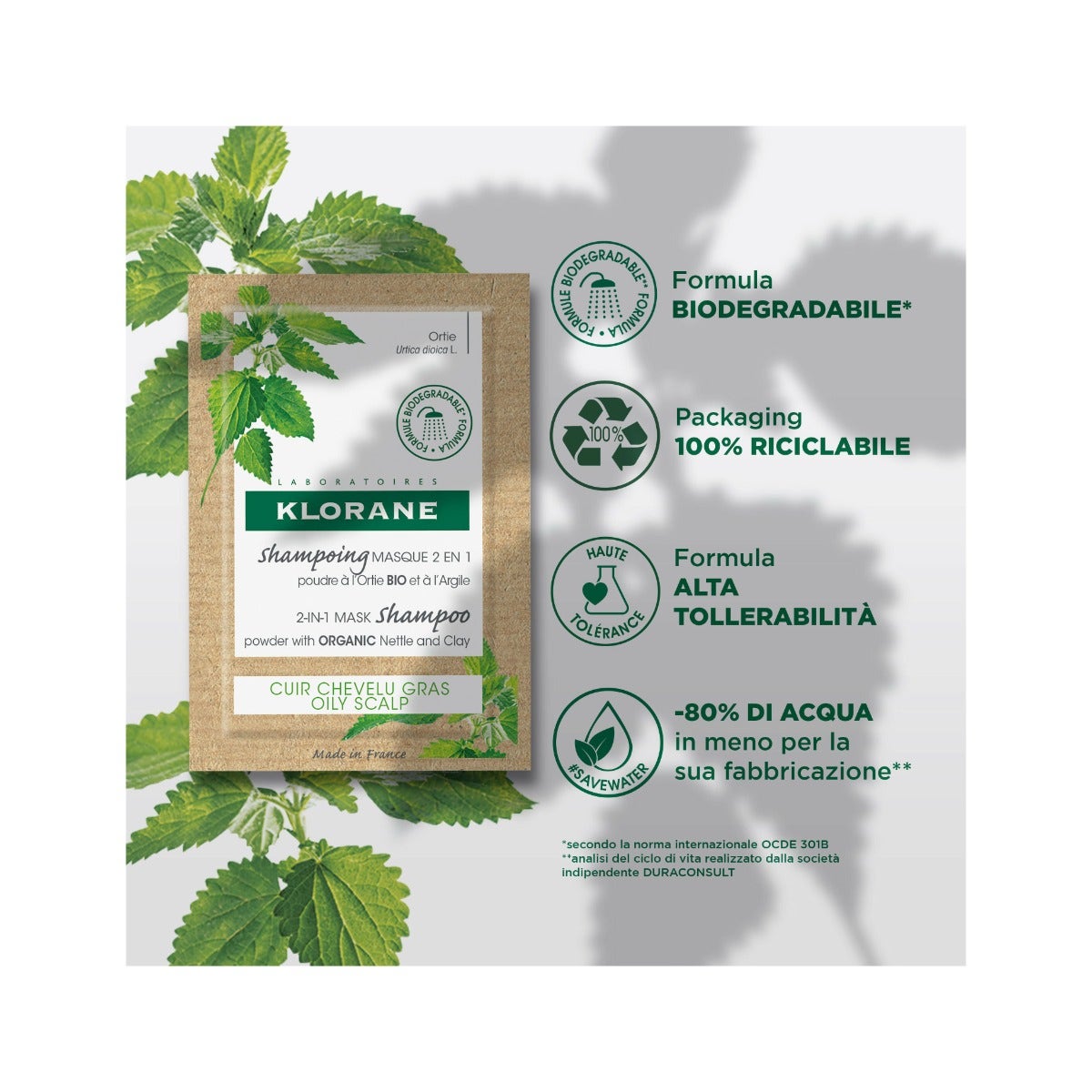 Klorane Shampoo Maschera Lavante 2 In1 Polvere Ortica E Argilla Bio Cuoio Capelluto Grasso 8X3g-10