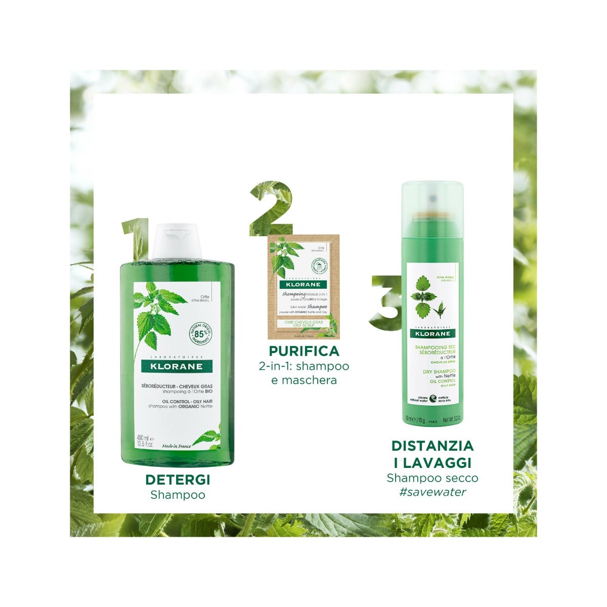 Klorane Shampoo Maschera Lavante 2 In1 Polvere Ortica E Argilla Bio Cuoio Capelluto Grasso 8X3g-11