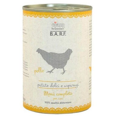 Barf Menu Completo Cibo Umido Trito Di Pollo Con Patate Dolci E Asparagi Per Cani Lattina 400g-1