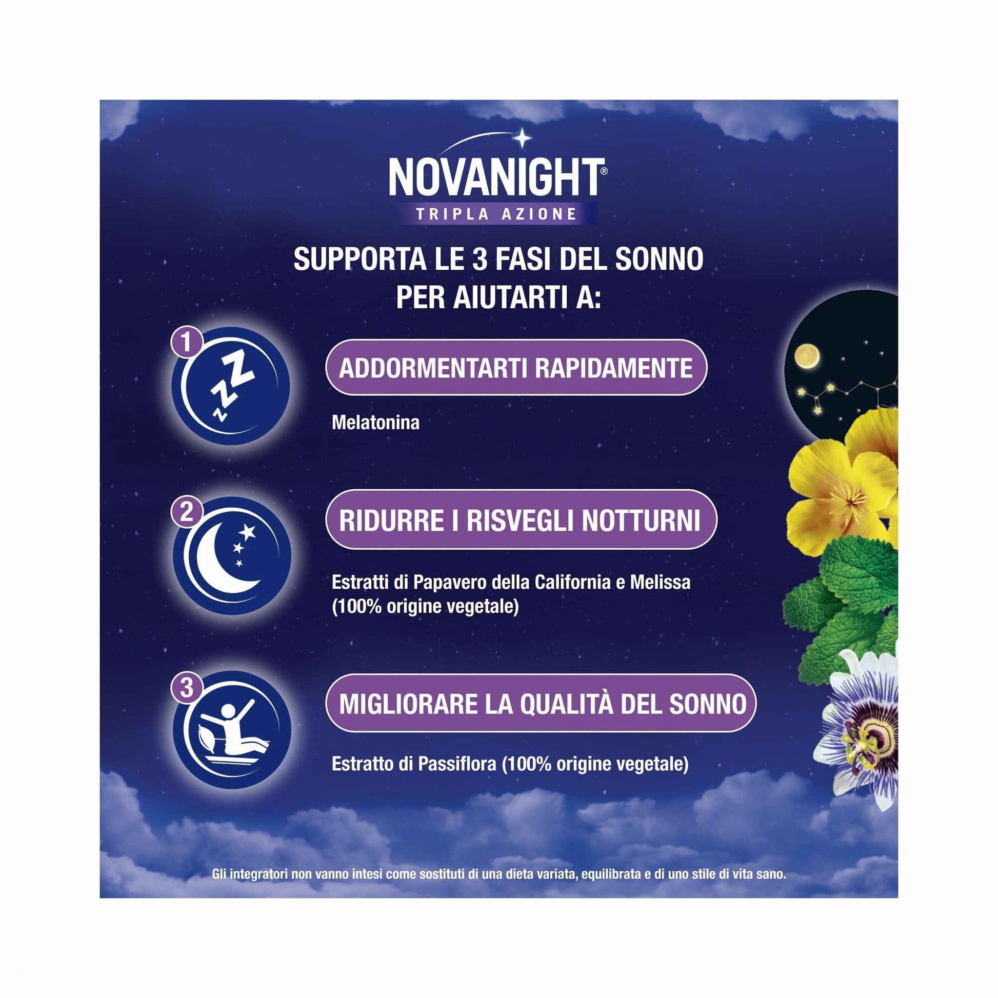 Novanight Tripla Azione con Melissa e Melatonina per Dormire Senza Glutine 60 Compresse-2