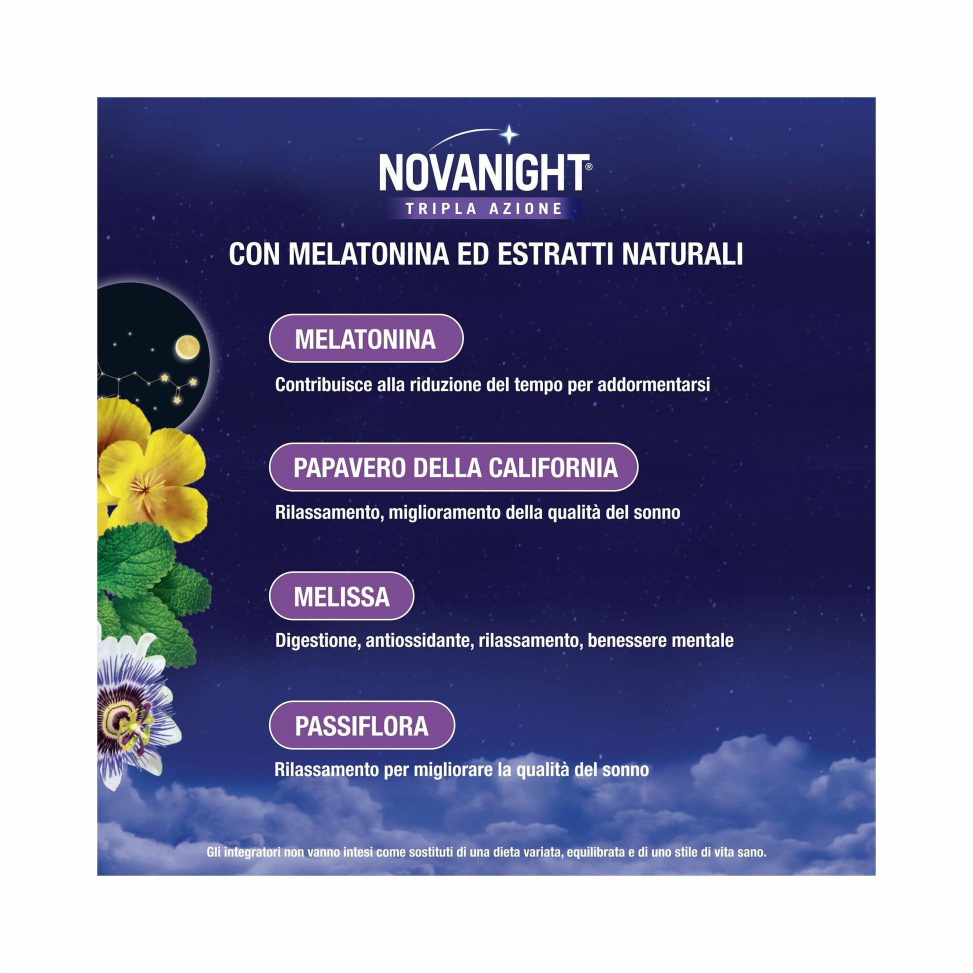 Novanight Tripla Azione con Melissa e Melatonina per Dormire Senza Glutine 60 Compresse-3