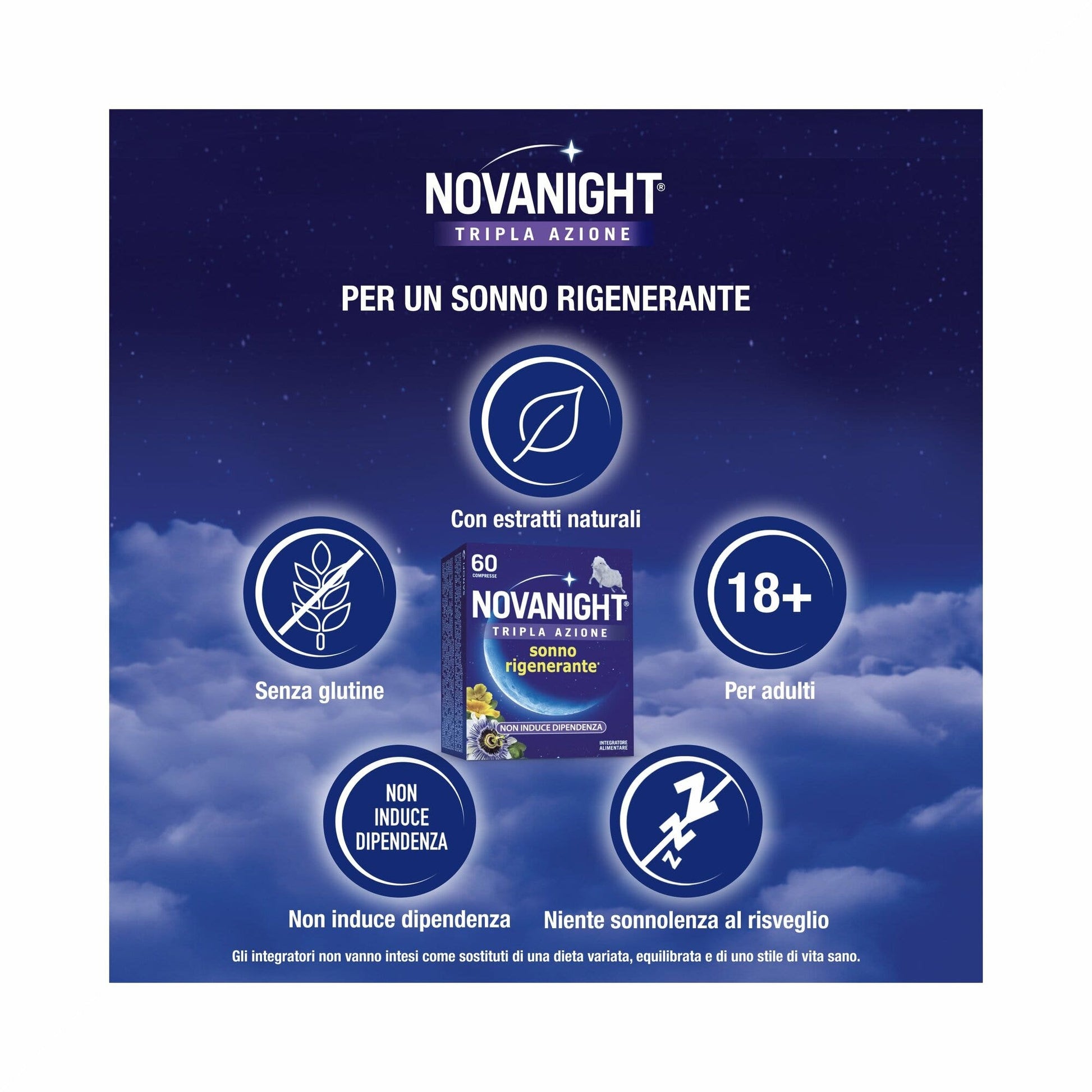 Novanight Tripla Azione con Melissa e Melatonina per Dormire Senza Glutine 60 Compresse-5