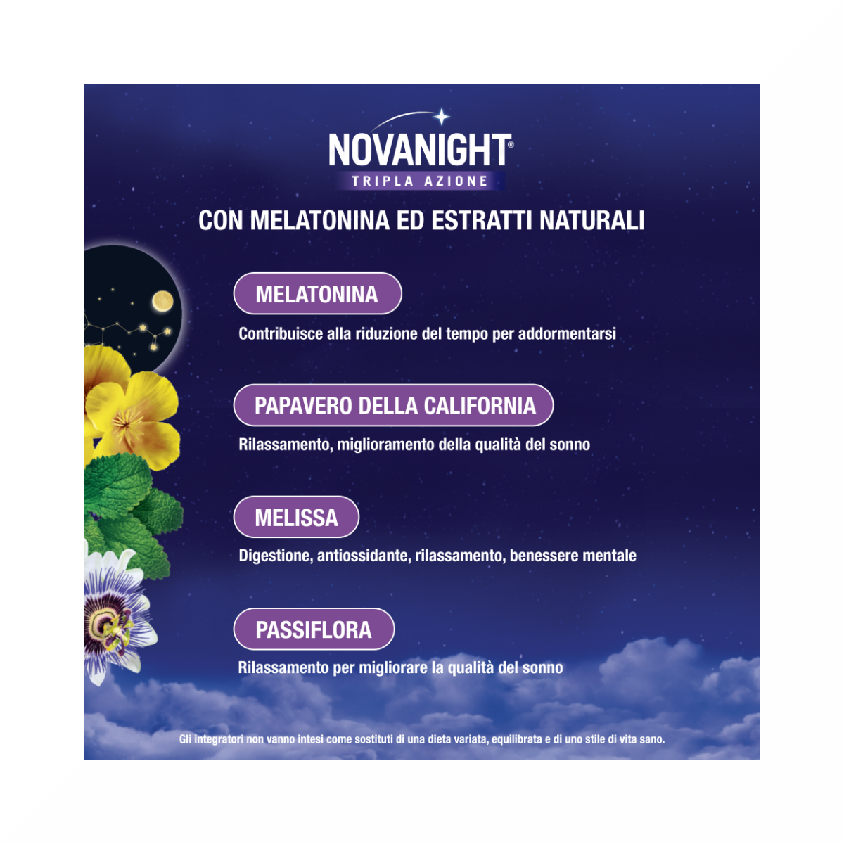 Novanight Tripla Azione con Melissa e Melatonina per Dormire Senza Glutine 30 Compresse-14