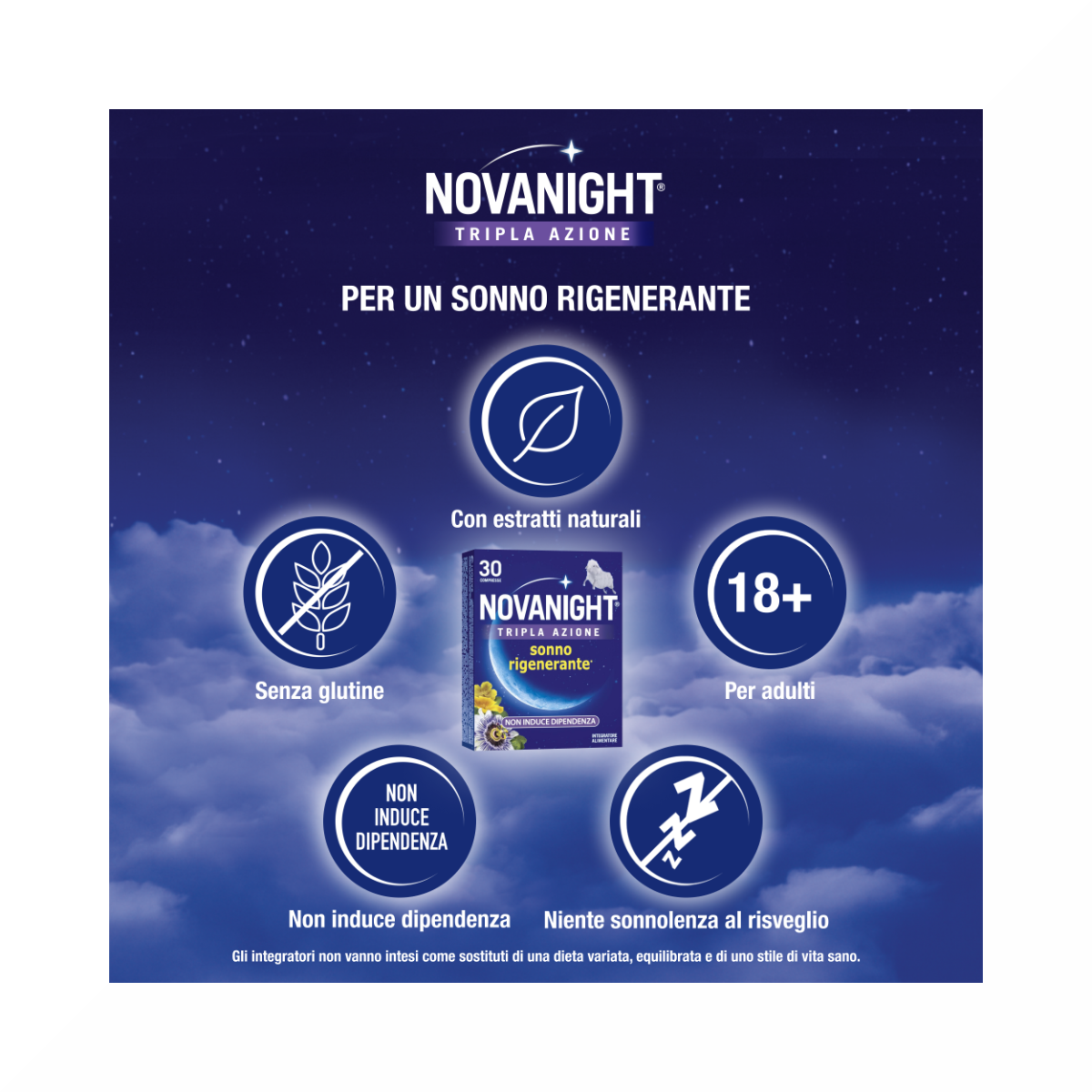 Novanight Tripla Azione con Melissa e Melatonina per Dormire Senza Glutine 30 Compresse-16