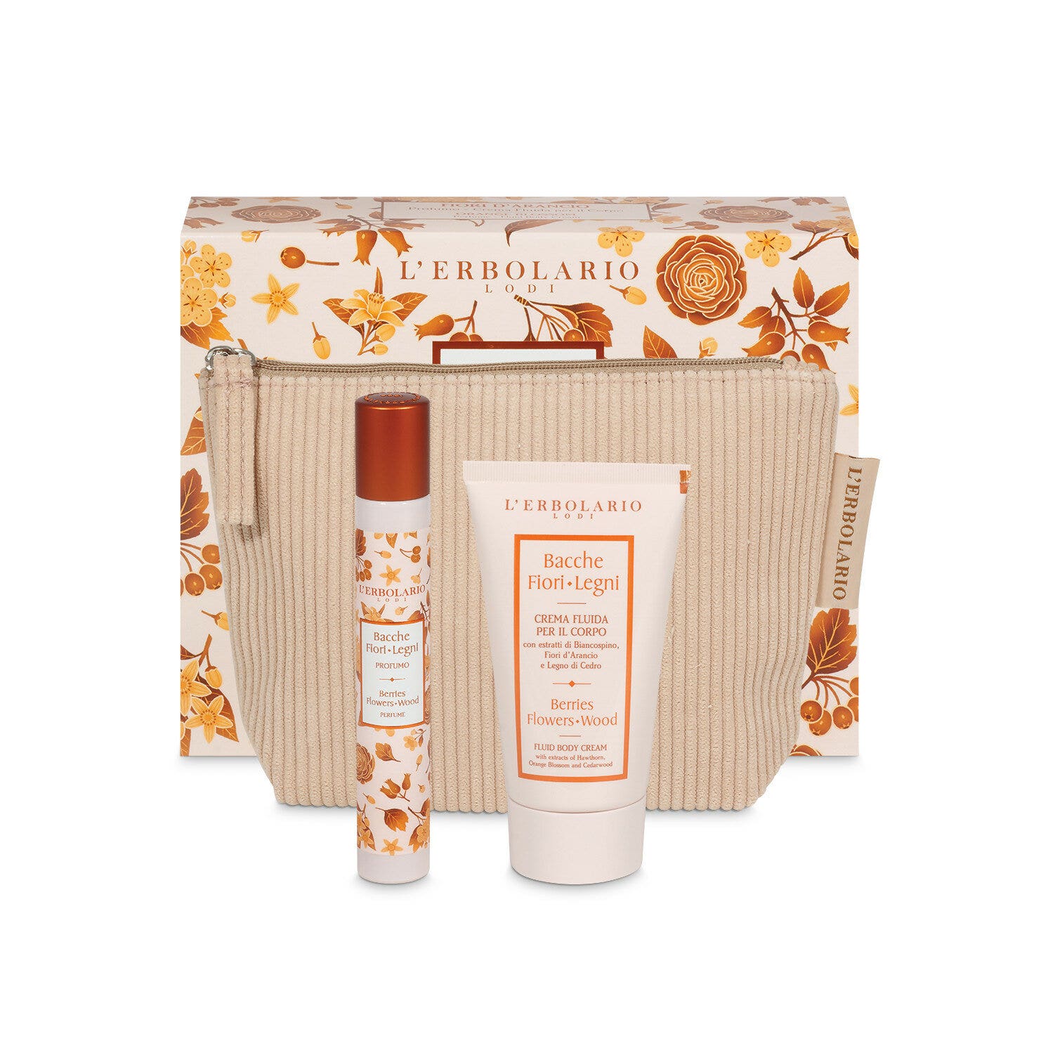 L'Erbolario Beauty Pochette Fiori d’Arancio Bacche Fiori Legni Profumo 15ml + Crema Corpo 75ml-1