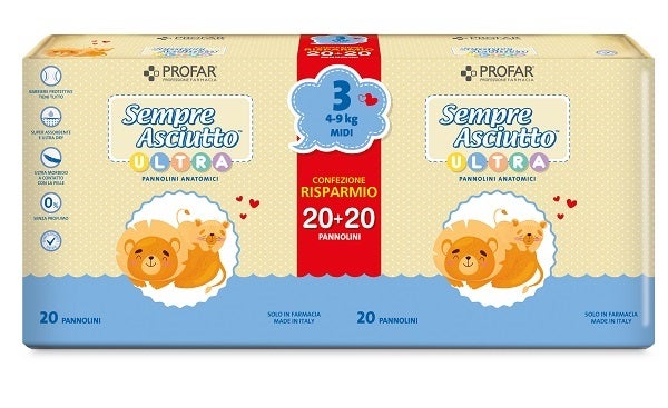 Pannolini Profar Sempre Asciutto Ultra Midi 4/9 kg Bipacco 20+20 Pezzi-0
