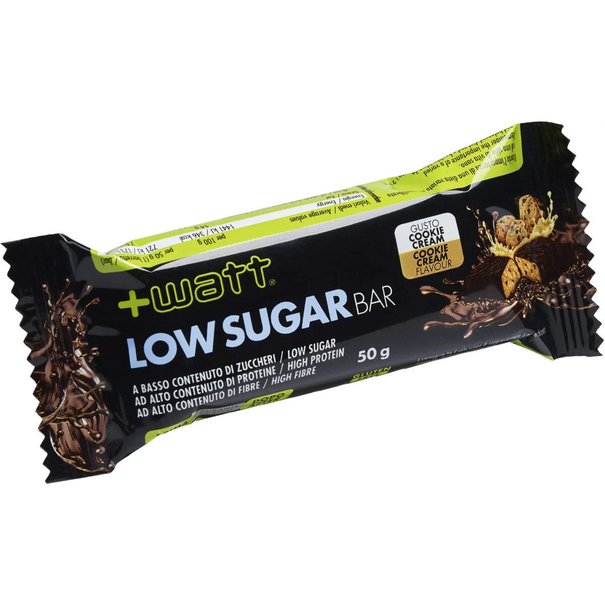 +Watt Low Sugar Bar Barretta Proteica Gusto Cookie Cream 50g-2