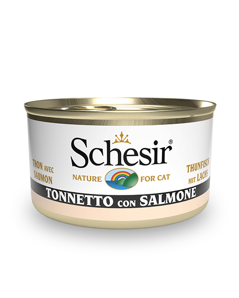 Schesir Tonnetto Con Salmone Cibo Umido Gatti Adulti Lattina 85g-1
