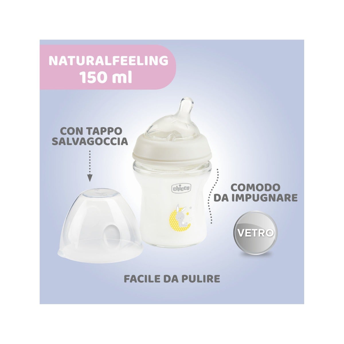 Chicco Biberon In Vetro Natural Feeling Flusso Lento 0 Mesi+ Unisex 150ml-6