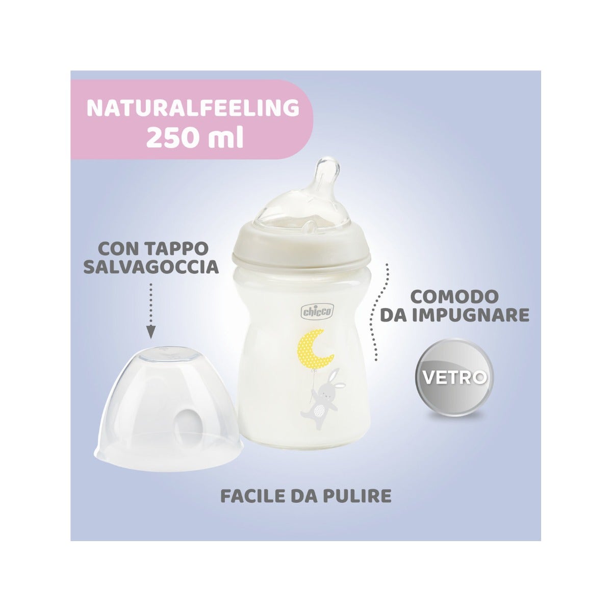 Chicco Biberon In Vetro Natural Feeling Flusso Lento 0 Mesi+ Unisex 250ml-6