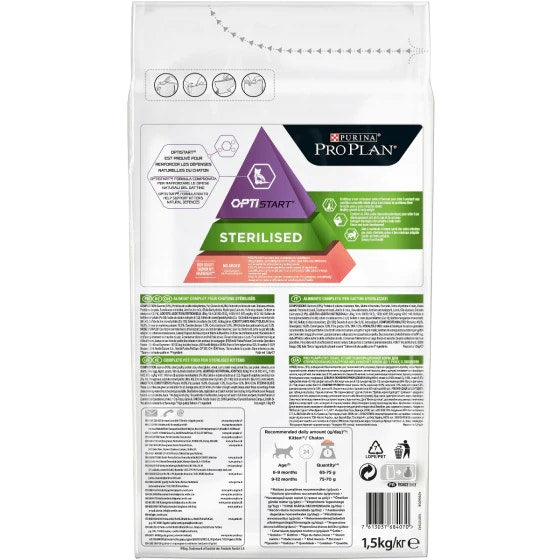 Purina Pro Plan Sterilised Kitten Crocchette Salmone Sacco 1,5kg-2