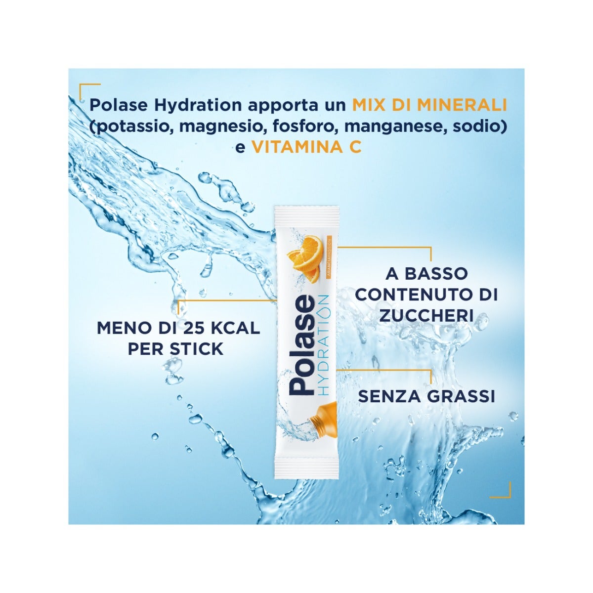 Polase Hydration Integratore Alimentare Magnesio/Potassio Sali Minerali Vitamina C Arancia 12 Stick-6