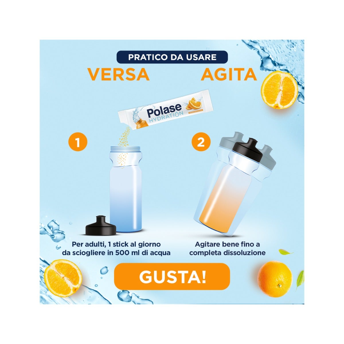 Polase Hydration Integratore Alimentare Magnesio/Potassio Sali Minerali Vitamina C Arancia 12 Stick-7