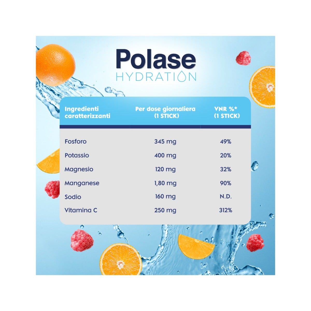 Polase Hydration Integratore Alimentare Magnesio/Potassio Sali Minerali Vitamina C Arancia 12 Stick-8
