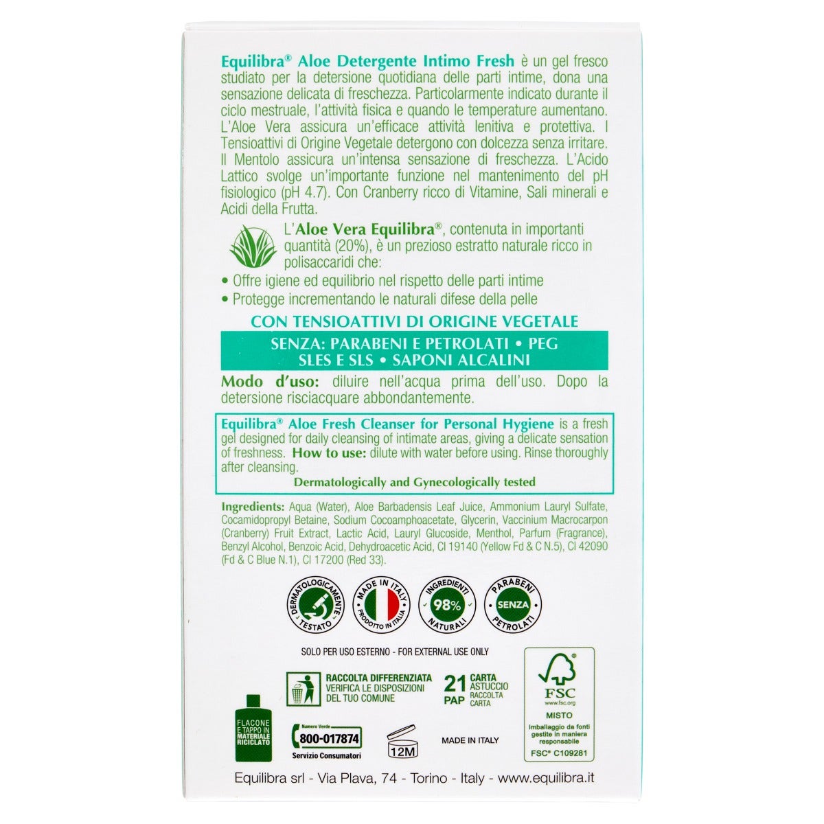 Equilibra Aloe Detergente Intimo Fresh 200ml-3