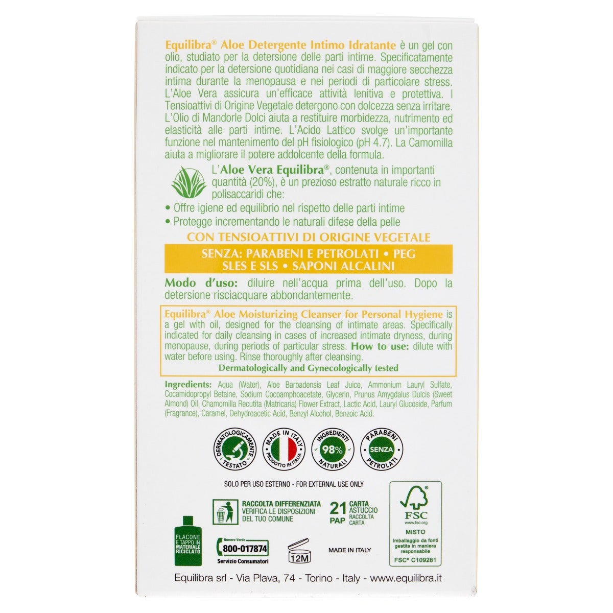 Equilibra Aloe Detergente Intimo Idratante 200ml-4