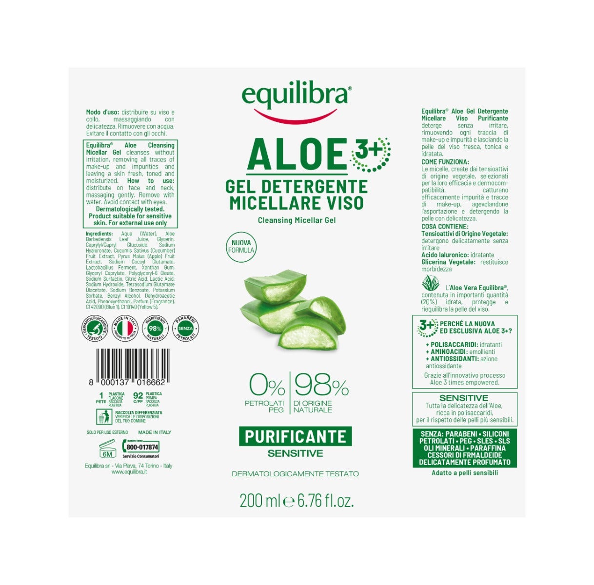 Equilibra Aloe Gel Detergente Micellare Viso Purificante 200ml-4