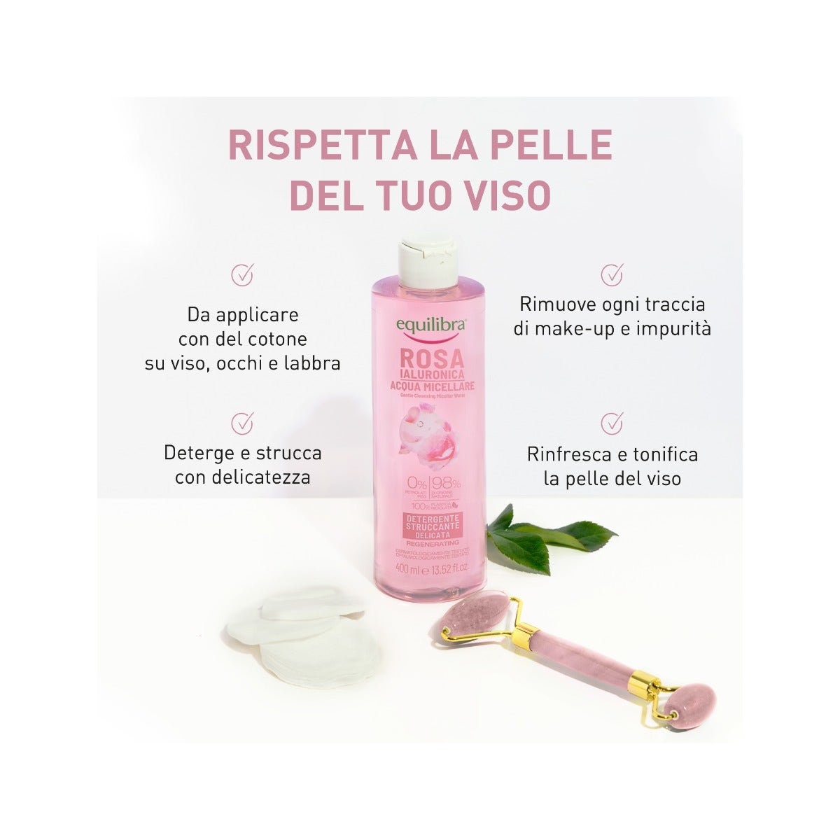 Equilibra Rosa Ialuronica Acqua Micellare Detergente/Struccante Delicata 400ml-6