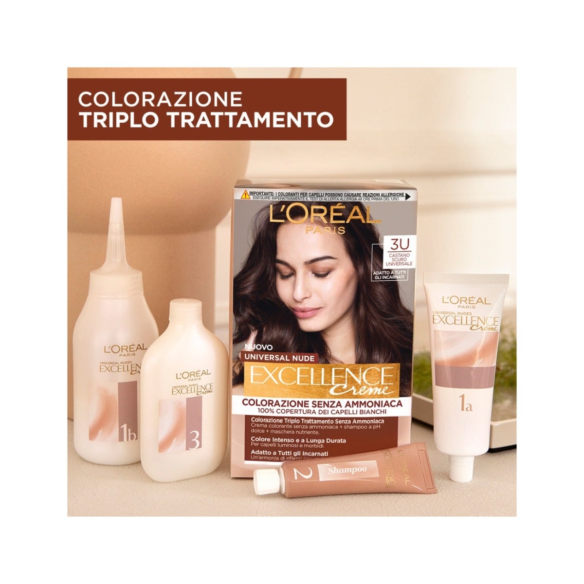 L'Oréal Paris Kit Excellence Universal Nude Colorazione Permanente 3U Castano Scuro Universale-6