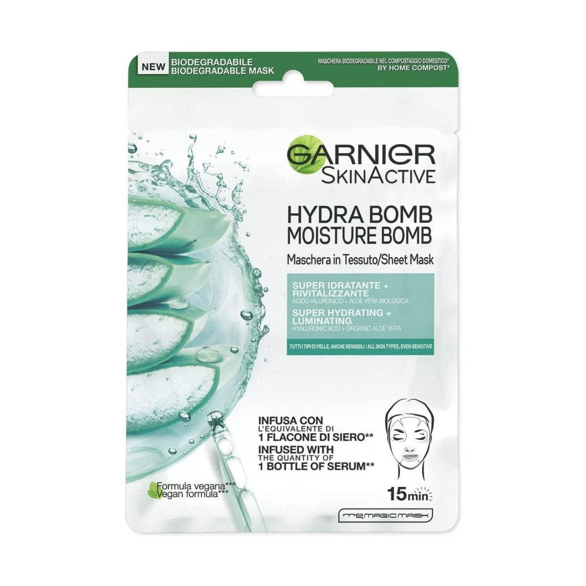 Garnier Maschera In Tessuto Hydra Bomb Con Acido Ialuronico E Aloe Vera Biologica 28g-1