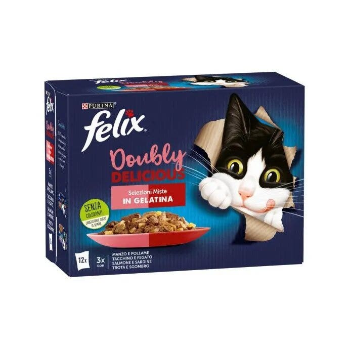 Purina Felix Le Ghiottonerie Manzo/Tacchino/Salmone/Trota Cibo Umido Gatti Adulti Busta 12x85g-7