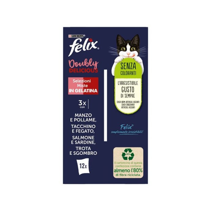 Purina Felix Le Ghiottonerie Manzo/Tacchino/Salmone/Trota Cibo Umido Gatti Adulti Busta 12x85g-4