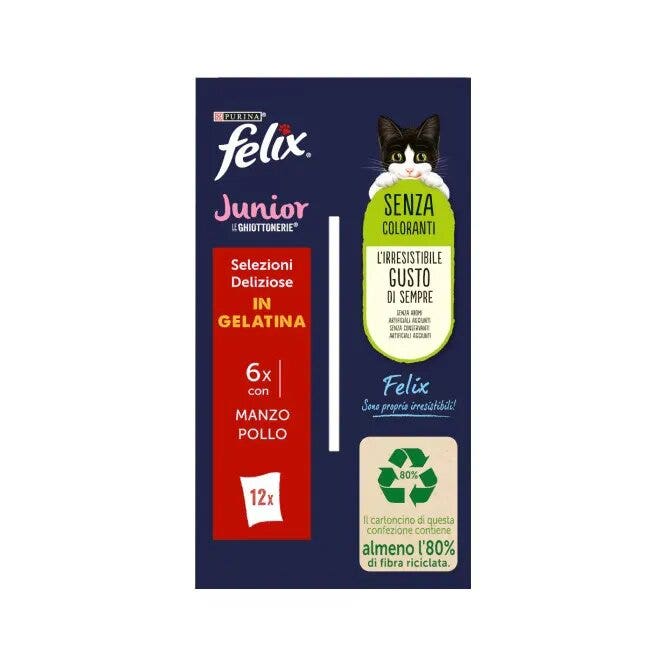 Purina Felix Le Ghiottonerie Junior Gusto Manzo/Pollo Cibo Umido Per Gattini Busta 12x85g-9