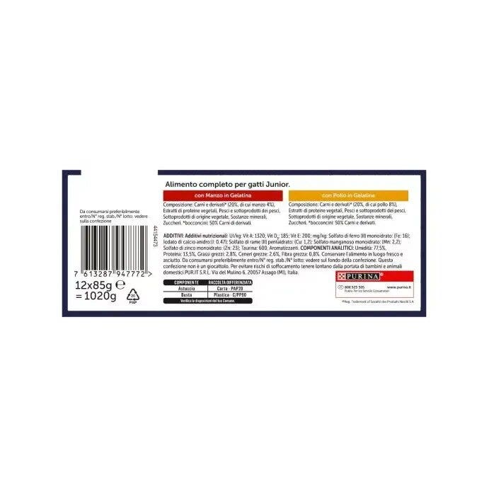 Purina Felix Le Ghiottonerie Junior Gusto Manzo/Pollo Cibo Umido Per Gattini Busta 12x85g-10