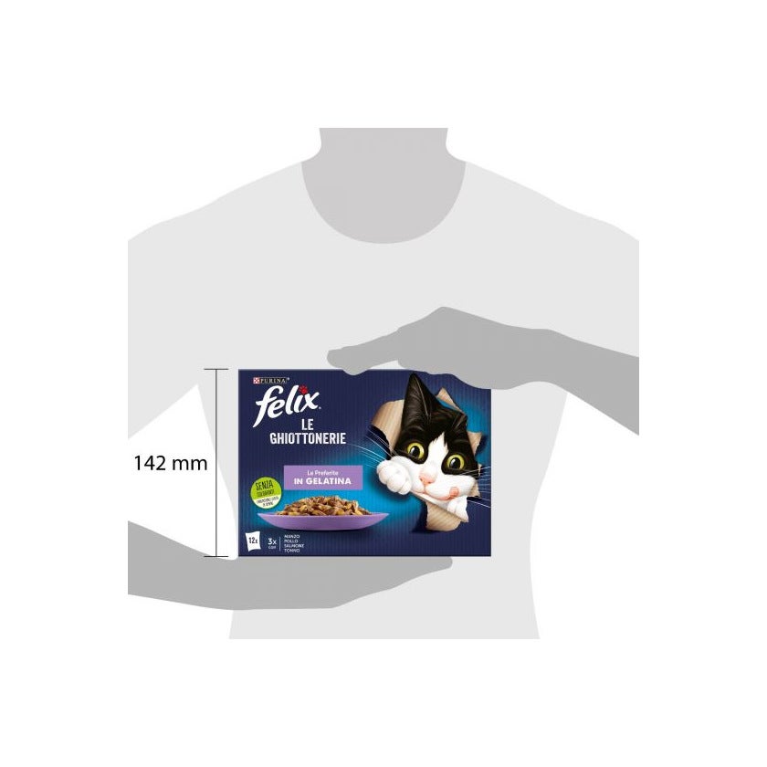 Purina Felix Le Ghiottonerie Gusto Manzo/Pollo/Salmone/Tonno Cibo Umido Gatti Adulti Busta 12x85g-2