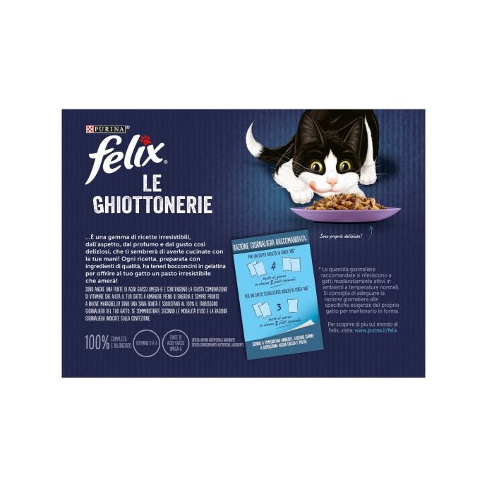 Purina Felix Le Ghiottonerie Gusto Manzo/Pollo/Salmone/Tonno Cibo Umido Gatti Adulti Busta 12x85g-3