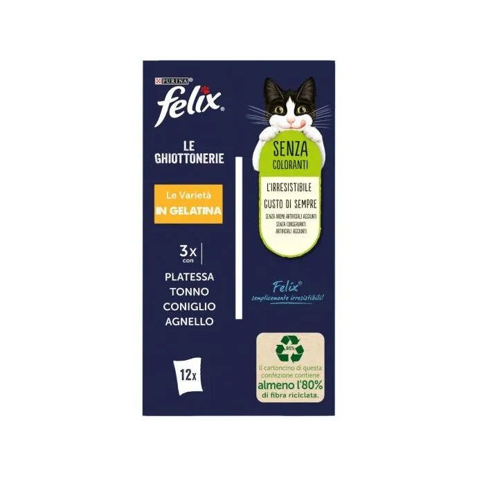 Purina Felix Le Ghiottonerie Gusto Platessa/Tonno/Coniglio/Agnello Cibo Umido Gatti Adulti Busta 12x85g-10