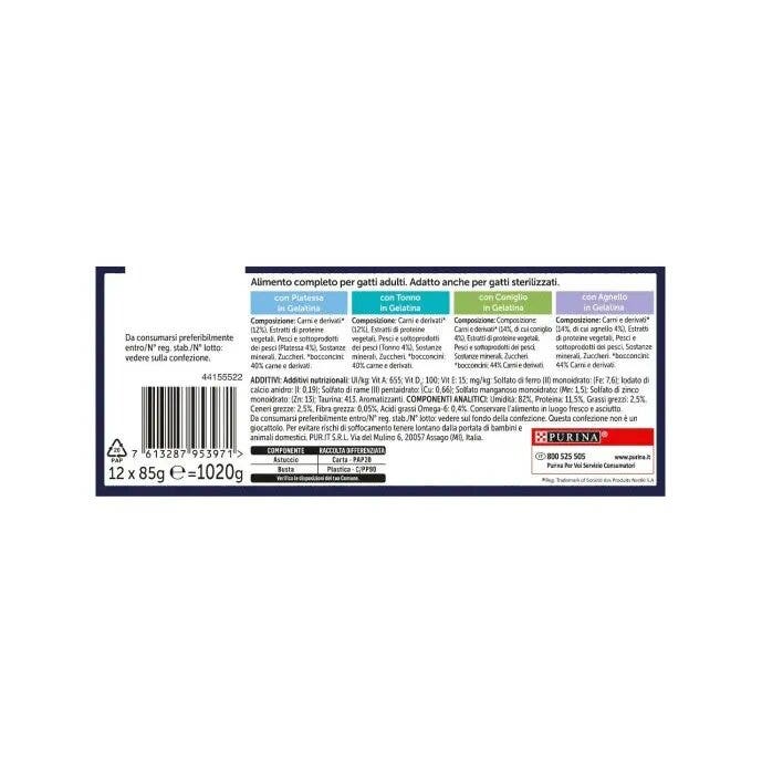 Purina Felix Le Ghiottonerie Gusto Platessa/Tonno/Coniglio/Agnello Cibo Umido Gatti Adulti Busta 12x85g-11