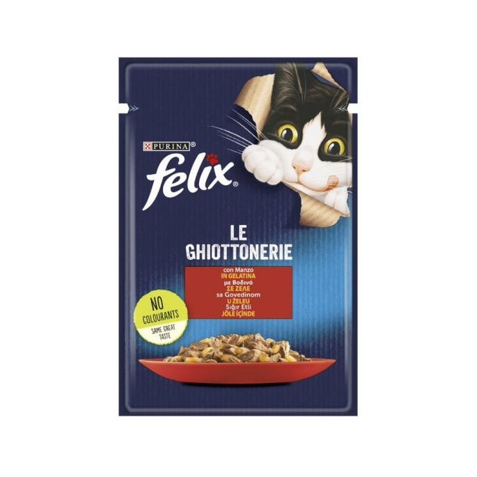 Purina Felix Le Ghiottonerie Gusto Manzo Cibo Umido Gatti Adulti Busta 85g-1