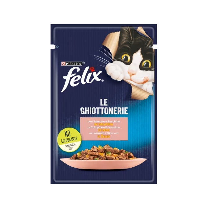 Purina Felix Le Ghiottonerie Gusto Salmone/Zucchine Cibo Umido Gatti Adulti Busta 85g-1