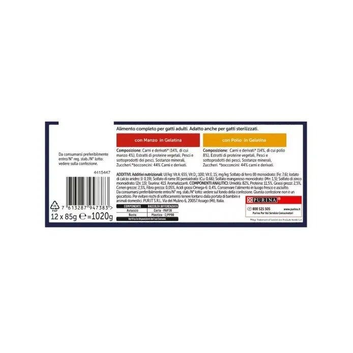 Purina Felix Le Ghiottonerie Selezioni Gusto Manzo/Pollo Cibo Umido Gatti Adulti Busta 12x85g-10