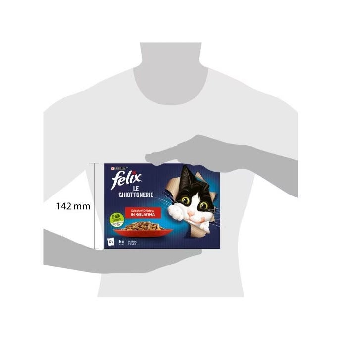 Purina Felix Le Ghiottonerie Selezioni Gusto Manzo/Pollo Cibo Umido Gatti Adulti Busta 12x85g-6