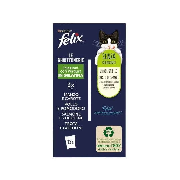 Purina Felix Le Ghiottonerie Manzo/Pollo /Salmone/Trota Con Verdure Cibo Umido Gatti Adulti Busta 12x85g-9